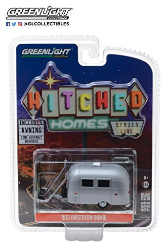 Greenlight 1 64 Hitched Homes Series 5 _ Airstream 16  Bambi with Green and White Awning 34050_F