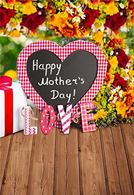 Laeacco Happy Mothers Day 3x5ft Vinyl Photography Backdrop Vintage Floor and Wall with Flowers Scene 1_w_ x1.5_h_ m Photo Background Studio Props