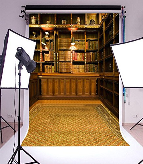 3x5FT Laeacco Vinyl Photography Backgrounds Photo Backdrop Ancient Indoor Decoration Old_Fashioned Bookcase Lights Wood Bookshelf Chic Floor Scene Backdrop 1_w_ x1.5_h_ m Studio Props