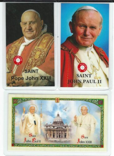 Saint John Paul II and St. John 23rd Relic Holy Cards  and  Combination Chromo Prayer Card of 2 Popes