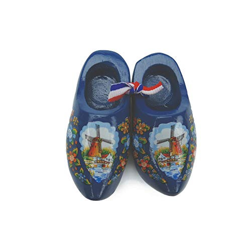 Essence of Europe Gifts E.H.G Decorative Wooden Shoe Clogs Dutch Landscape Design Blue _4 inch _