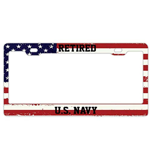 Rossne G sun Retired Us Navy American Flag Zinc License Plate Frame_ Car Licenses Plate Covers for License Tag