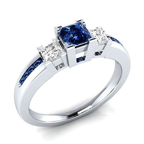 konkanok Women Princess Cut Blue Sapphire 925 Silver Jewelry Wedding Ring Size 6_10 _7_