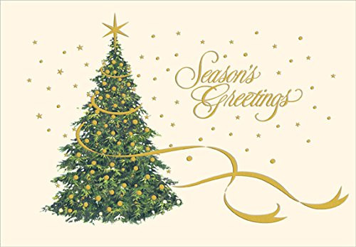 Gold Foil on Christmas Tree _ Designer Greetings Box of 18 Christmas Cards