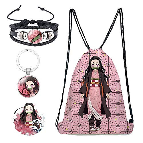 Demon Slayer Drawstring Bag Gift Set Demon Slayer Kimetsu No Yaiba Gift Set for Anime Fans Include 1 Drawstring Bag 1 Buttons 1 Keychain and 1 Bracelet _Color B_2_ Demon Slayer Drawstring Bag Gift Set Demon Slayer Kimetsu No Yaiba Gift Set for Anime Fans Include 1 Drawstring Bag 1 Buttons 1 Keychain and 1 Bracelet _Color B_2_