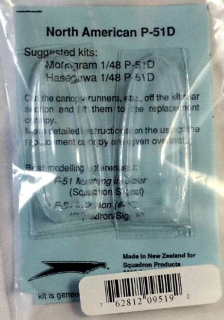 Squadron Products SQ9519 P_51D Mustang Vacuform Canopy Squadron Products SQ9519 P_51D Mustang Vacuform Canopy