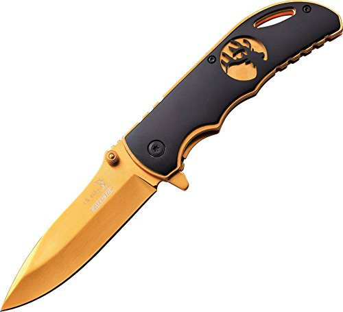 Elk Ridge Liner Lock A O Ti Handle Features Laser Cutout Logo_ Gold