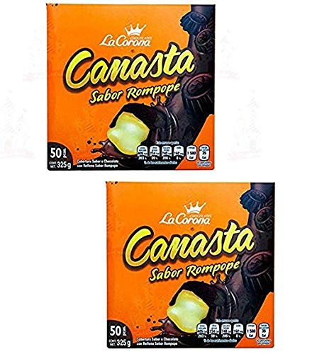 LA CORONA Canasta Sabor Rompope _2 PACK_ 50 Piezas 325 gr. _ Chocolate Bonbons Filled w  Eggnog 11.46 oz.