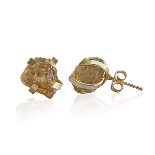 Handmade Raw Citrine Natural Stone Yellow Orange Stud Earrings 18K Gold Plated November Birthstone Hypoallergenic Crystal Gemstone Jewelry by TheGlamHarbor