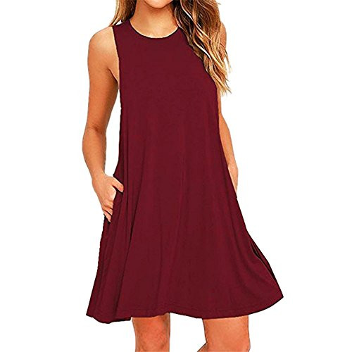 Dresses for Women Casual Summer O Neck Casual Pockets Sleeveless Above Knee Dress Loose Party Dress Wine Dresses for Women Casual Summer O Neck Casual Pockets Sleeveless Above Knee Dress Loose Party Dress Wine