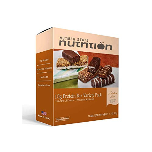 Nutmeg State Nutrition High Protein Snack and Meal Replacement Bar   Diet Bars _ 15g Protein Bar Variety Pack _7ct_ _ Trans Fat Free_ Aspartame Free_ Kosher_ High Fiber