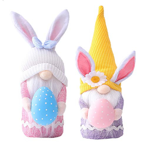 2PCS Easter Decorations _ Plush Easter Gnome Bunny Holding Egg _ Handmade Plush Easter Faceless Doll _ Easter Bunny Gnomes Decorations Ornaments _ Rabbit Ears _C_