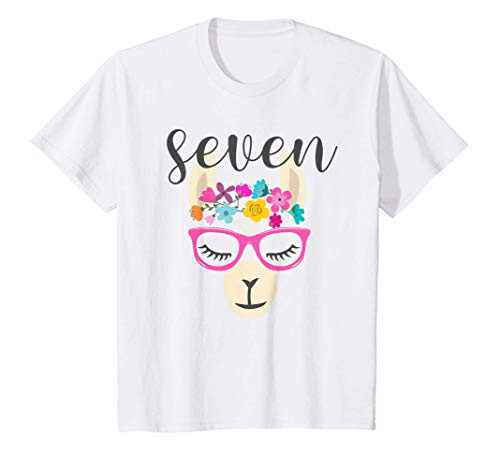 Kids 7 year Old Llama Birthday Party Alpaca 7th Gift for Girl T_Shirt