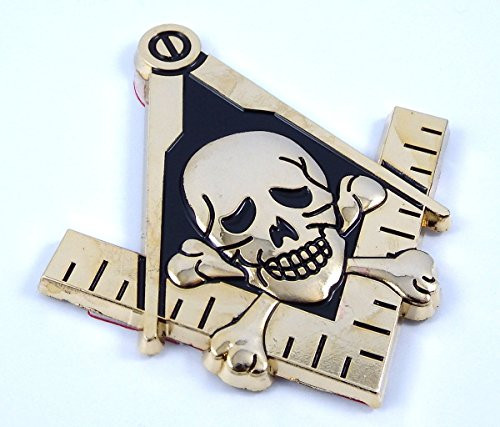 Mason Masonic auto Emblem with Skull Gold Black 3 inch  Metal car 3D Decal MAS23