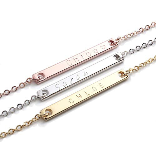 Custom Name Bar Necklace 16K Gold Rose Gold Silver _Plated Dainty Handstamped Personalized Delicate Hand Stamp Necklace Bridesmaid Wedding Gift Best Graduation Day gift Custom Name Bar Necklace 16K Gold Rose Gold Silver _Plated Dainty Handstamped Personalized Delicate Hand Stamp Necklace Bridesmaid Wedding Gift Best Graduation Day gift