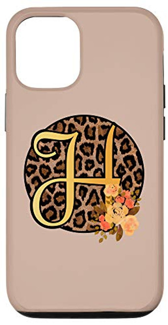 iPhone 12 12 Pro Leopard Print Floral Monogram H Letter Initial Cheetah Women Case
