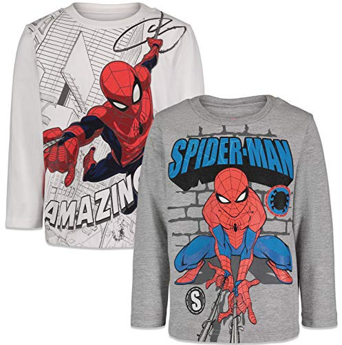Marvel Avengers Spiderman Toddler Boys 2 Pack Long Sleeve Graphic T_Shirt 5T Gray White