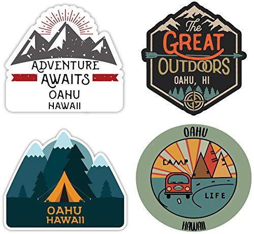 Oahu Hawaii Souvenir 4_Inch Each Vinyl Decal Sticker 4_Pack