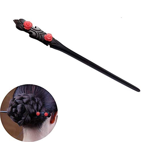 TOP SEWING Rose Flower Handmade Ebony Hair Sticks for Women Chinese Classical Hairpins Wooden Hair Chopsticks for Buns _2M_B_