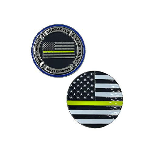 H_022 Thin Gold Line Back The Blue Core Values Challenge Coin Police Dispatcher Gold   Yellow