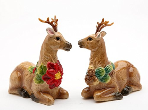 Cosmos Gifts 10594 Fine Ceramic Hand Painted Christmas Holidays Reindeer Salt and Pepper Shakers Set_ 3_3 8 inch  H