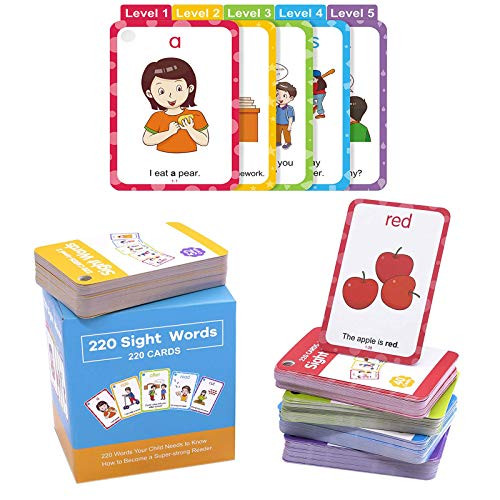 H and W 220 Sight Words Flash Cards_ English Flash Card for Toddlers_ High_Frequency Vocabulary flashcard kit Suitable for 4_9 Years Old Preschool_ Kindergarten and First_ Second and Third Grade