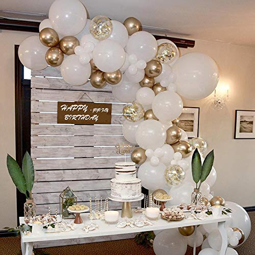 70 Pcs Gold and White Balloons_ Gold Confetti Balloons_ White and Gold Metallic Chrome Latex Balloons for Birthday Party Decorations Baby Shower Wedding Graduation Balloon Garland Arch Kit