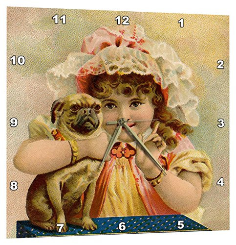 3dRose Print of Victorian Girl Holding Pug Doggie - Wall Clock, 15 by 15-Inch (DPP_212612_3)