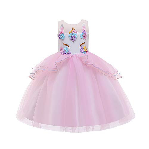 Zerayo Flower Girls Unicorn Costume Pageant Princess Halloween Dress Up Cosplay Birthday Party Dress Pink 140cm 7_8Y Zerayo Flower Girls Unicorn Costume Pageant Princess Halloween Dress Up Cosplay Birthday Party Dress Pink 140cm 7_8Y