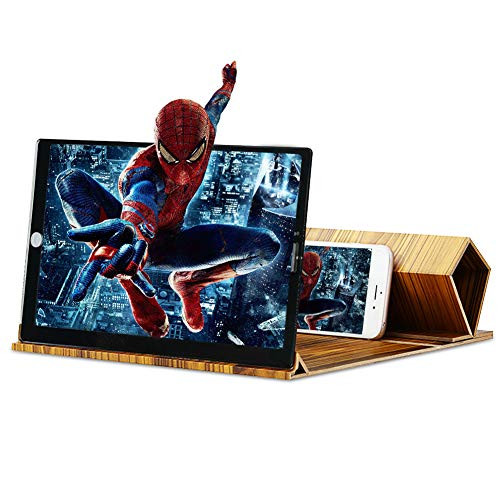 12  Phone Screen Magnifier_ Mobile Phone 3D Magnifier Projector Screen for Movies_ Videos_ and Gaming with Foldable Stand Holder for All Smartphones _Solid Wood_