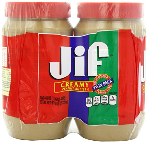 2 Pack Combo JIF Creamy Peanut Butter 48 Oz Each Jar COS11