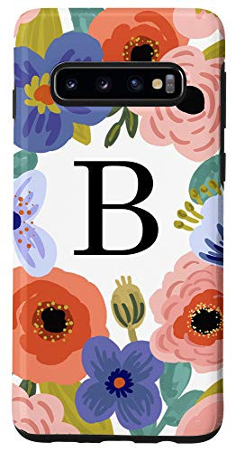 Galaxy S10 Modern Letter B Florals in Pink Coral Blue  and  White AAN001b Case