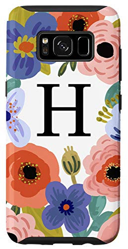 Galaxy S8 Modern Letter H Florals in Pink Coral Blue  and  White AAN001h Case