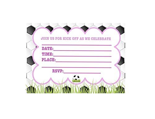 Girl Soccer Invitation for Birthday Party_ Team Celebration Invites_ Pink Baby Shower Sports Cards12 pcs_ 5x7 w Envelopes