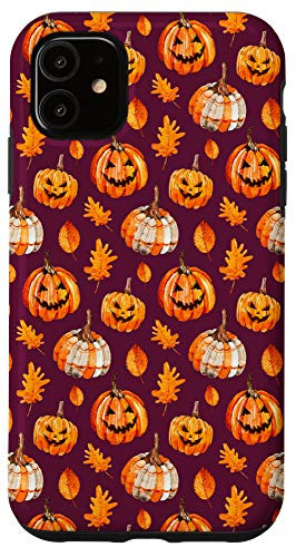 iPhone 11 Halloween Pattern Jack O'Lantern Pumpkin Fall Leaves Autumn Case