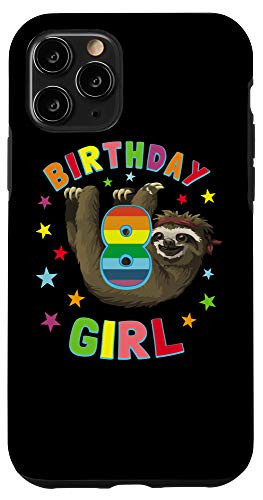 iPhone 11 Pro Girl 8th Birthday Sloth 8 Year Old B_day Party Kids Gift Case