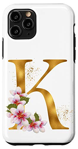 iPhone 11 Pro Monogram Letter Initial K With Pink Roses Case