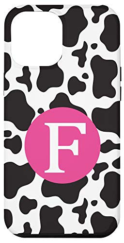 iPhone 12 Pro Max Cute Letter F Initial Monogram Name Cow Print Pattern Gift Case