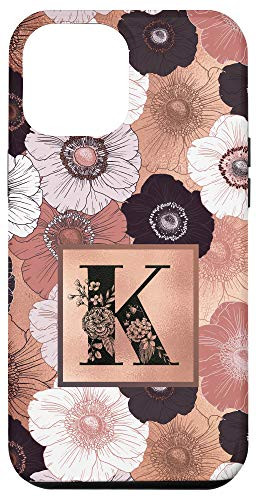 iPhone 12 Pro Max Initial K Monogram Illustrated Art Poppy Pattern Phone Case