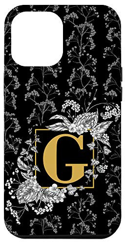iPhone 12 Pro Max Letter G Initial Monogram Illustrated Floral Pattern Phone Case