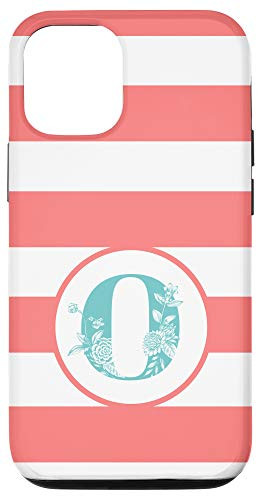 iPhone 12 12 Pro Letter O Initial Monogram Pink And White Stripes Phone Case