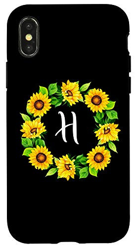 iPhone X XS Letter H Sunflower _ initial H Sunflower Gifts for girls Case