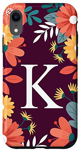 iPhone XR Initial Letter K Monogram Floral Flower Personalized Gifts Case