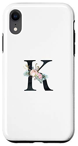 iPhone XR Modern Watercolor Florals Letter K Blue Pink White AAN008k Case
