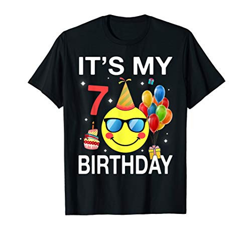 Kids Emoji It's My 7th Birthday T_Shirt Fun 7 Years Old Gift T_Shirt