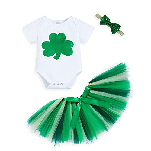 Sinhoon Baby Girl St Patrick's Day Clothes Infant Short Sleeve Romper Plus Tutu Skirt Plus Headband 3pcs Outfits_Green_ 3_6 Months_