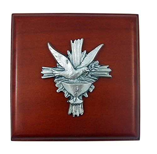 Confirmation Wood Rosary Box with Silver Tone Holy Dove Design, 2 3/4 Inch Confirmation Wood Rosary Box with Silver Tone Holy Dove Design, 2 3/4 Inch