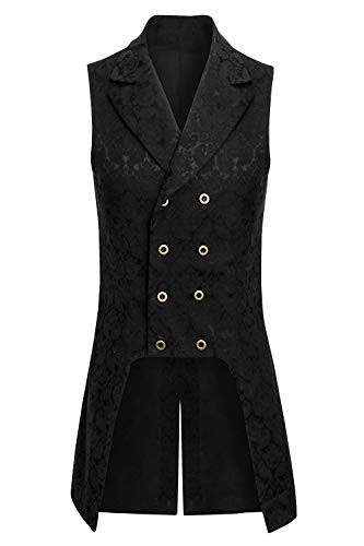 Mens Steampunk Renaissance Medieval Brocade Vest Pirate Costume Victorian Viking Formal Gothic Victorian Tuxedo Waistcoat Black