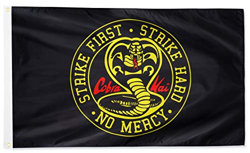 XIFAN Premium Flag for Cobra Kai Strike First Strike Hard No Mercy 3x5 Ft 150D Thick Polyester The Karate Kid Poster Banner Decoration