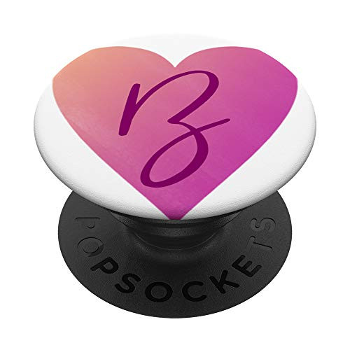 Heart B Letter Purple Pastel Pink Ombre Initial ~ B Monogram PopSockets Grip and Stand for Phones and Tablets
